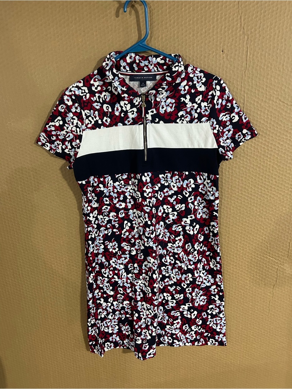 Tommy Hilfiger Red, White & Navy Floral Zip Polo Dress